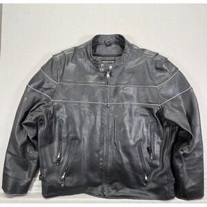 Wild Wear Mens Black Genuine Leather Motorcycle Jacket Zip-Out Liner 4XL Moto